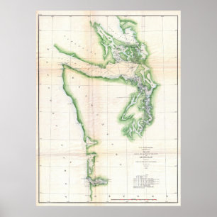 Vintage Landkarte von Washington und Oregon (1857) Poster