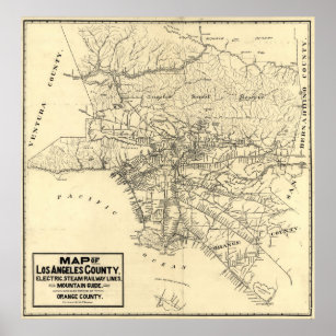 Vintage Landkreis Los Angeles Eisenbahnkarte (1912 Poster