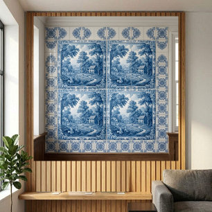 Vintage ländliche französische Toile De Jouy Landv Fliese