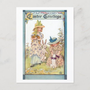 Vintage Landmädchen mit Osterbünen & Chicks Feiertagspostkarte
