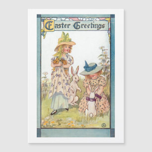 Vintage Landmädchen mit Osterbünen & Chicks Magnetkarte