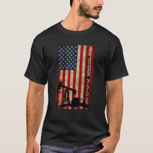 Vintage Landman USA-Flagge Öl-Bohrinsel Pumpe Gas T-Shirt