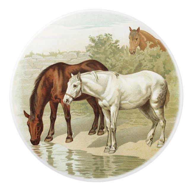 Vintage Landpferde Keramikknauf (Vorderseite)