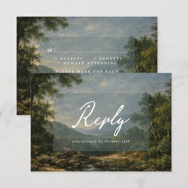 Vintage Landscape Antique Blue Wedding Reply RSVP Karte (Vorne/Hinten)