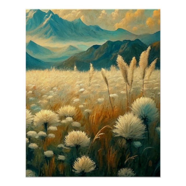 Vintage Landscape Mountains Wildflowers Poster (Vorderseite)