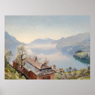Vintage-Landschaft am Comer See Italien Ölbild Poster