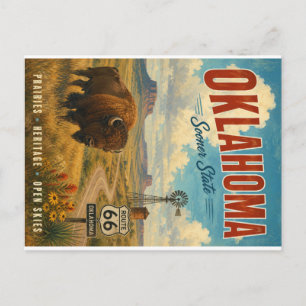 Vintage-Landschaft der Oklahoma Route 66 mit Bison Feiertagspostkarte