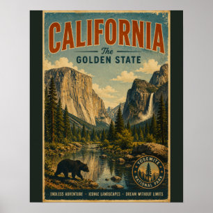 Vintage-Landschaft des Yosemite-Nationalparks in K Poster