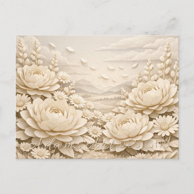 Vintage-Landschaft mit Papierblumenfeld Postkarte (Vorderseite)