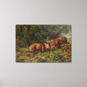 Vintage Landschaft Pausinger Kämpfen Hirsch Leinwanddruck