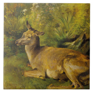 Vintage Landschaft Pausinger Ruhende Hirschkuh Fliese