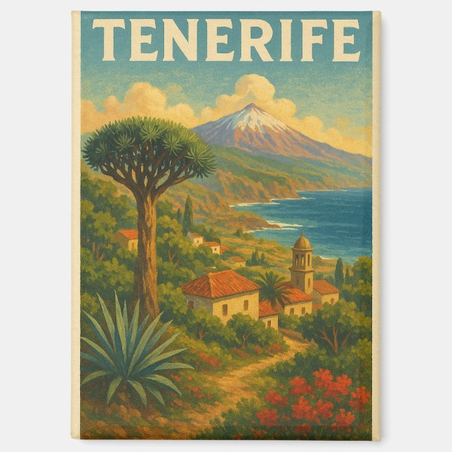 Vintage Landschaft Teneriffas Kanarische Inseln Magnet (Vorderseite)