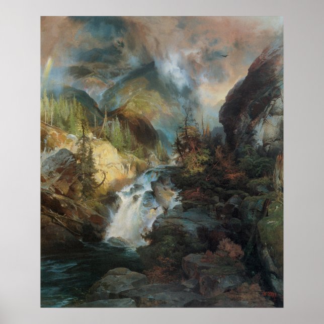 Vintage Landschaft Wasserfall im Val Piora Poster (Vorne)