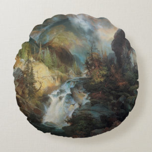 Vintage-Landschaft Wasserfall in den Bergen von Mo Rundes Kissen
