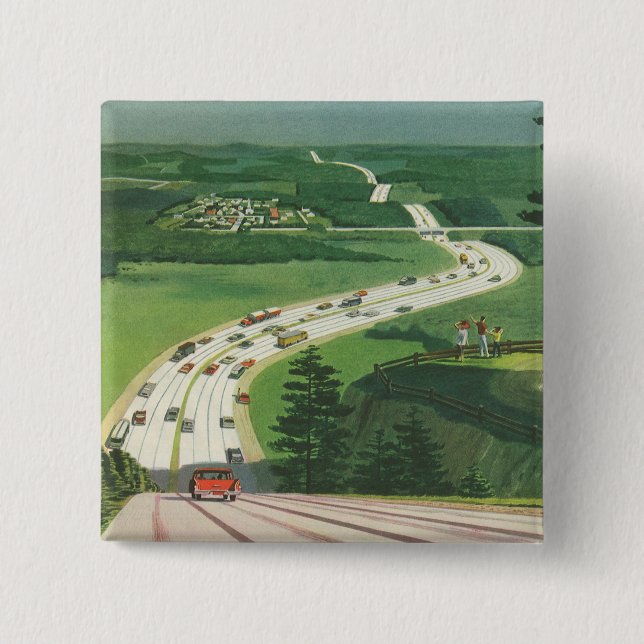 Vintage Landschaftliche amerikanische Autobahnen,  Button (Vorderseite)
