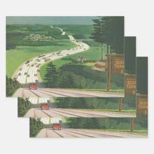 Vintage Landschaftliche amerikanische Autobahnen,  Geschenkpapier Set