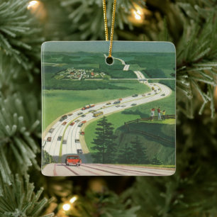 Vintage Landschaftliche amerikanische Autobahnen,  Keramikornament