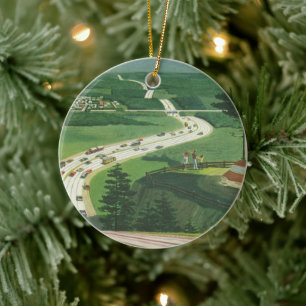 Vintage Landschaftliche amerikanische Autobahnen,  Keramikornament