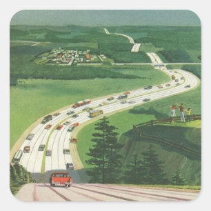 Vintage Landschaftliche amerikanische Autobahnen,  Quadratischer Aufkleber