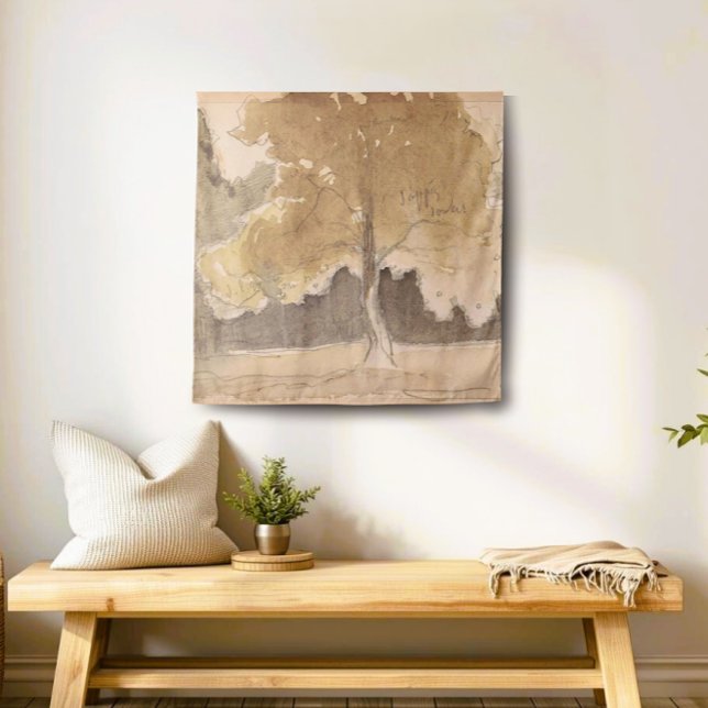 Vintage Landschaftsmalerei, neutrale Hütte Wandteppich (Von Creator hochgeladen)