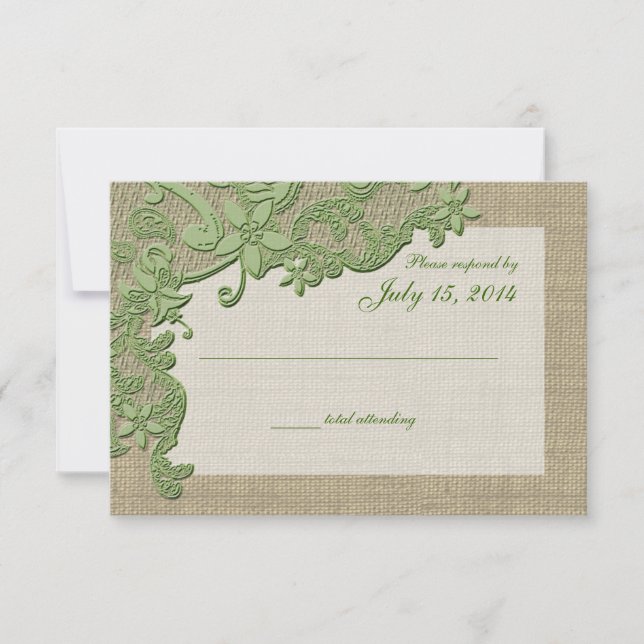 Vintage Landschaftspflege und Burlap Green RSVP Karte (Vorderseite)