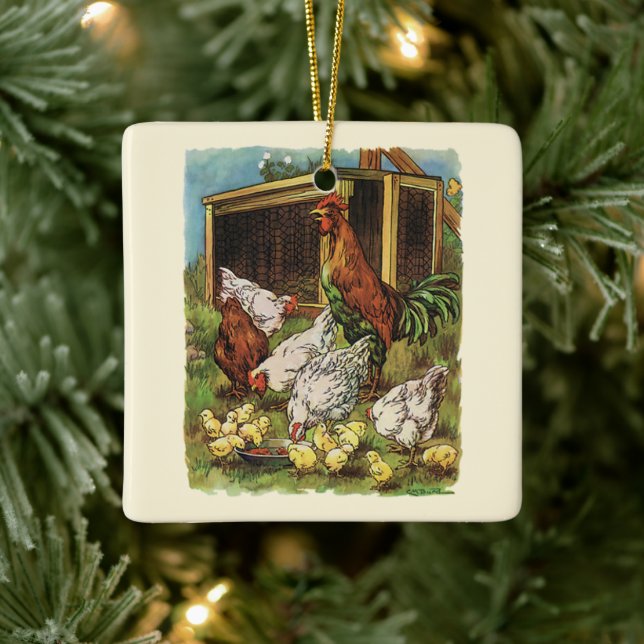 Vintage Landtiere, Hennen, Hühner Keramikornament (Baum)