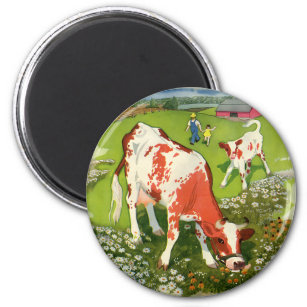 Vintage Landtiere, Kühe Weiden mit Bauer Magnet