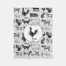 Vintage Landtiere Rustikale Collage Fleecedecke