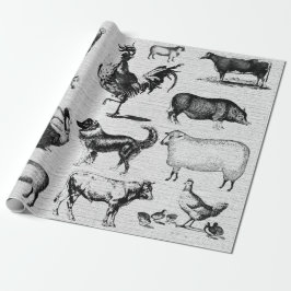Vintage Landtiere Rustikale Collage Geschenkpapier
