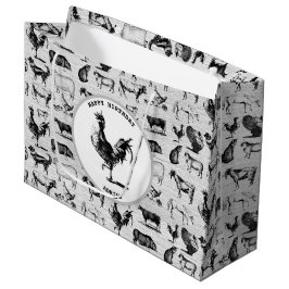 Vintage Landtiere Rustikale Collage Große Geschenktüte
