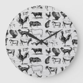 Vintage Landtiere Rustikale Collage Große Wanduhr