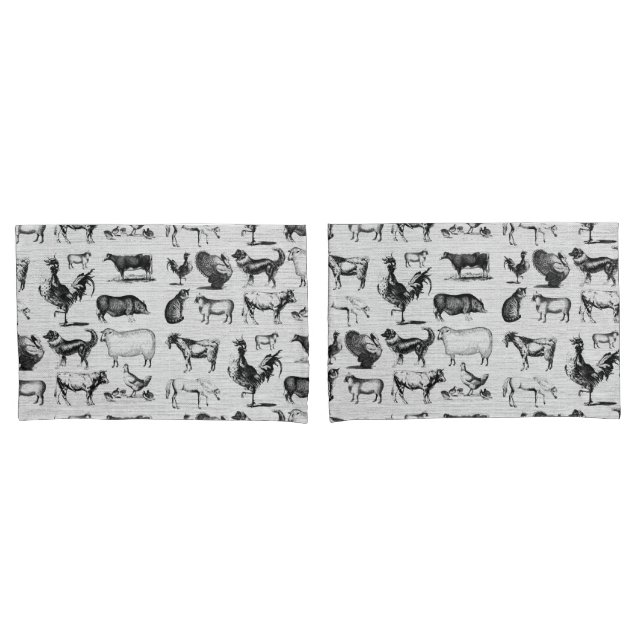 Vintage Landtiere Rustikale Collage Kissenbezug (Vorderseite-Set)