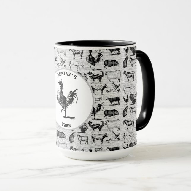 Vintage Landtiere Rustikale Collage Tasse (VorderseiteRechts)