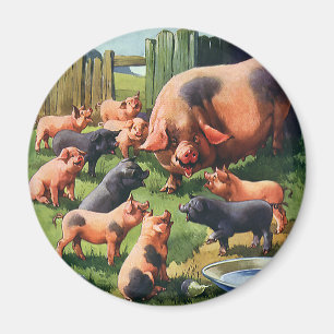 Vintage Landtiere, Schweine mit Niedlichen Baby-Fe Magnet