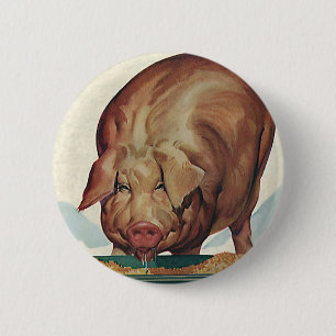 Vintage Landtiere, Schweinezucht an einem Talg Button