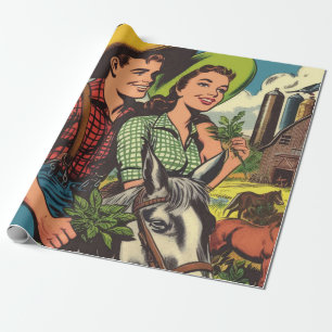 Vintage landwirtschaftliche Liebe Paar Comicen Geschenkpapier