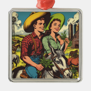 Vintage landwirtschaftliche Liebe Paar Comicen Ornament Aus Metall