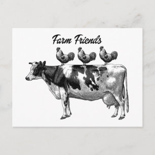 Vintage-Landwirtschafts-Farm-Kuh-Hähne-Tiere-Postk Postkarte