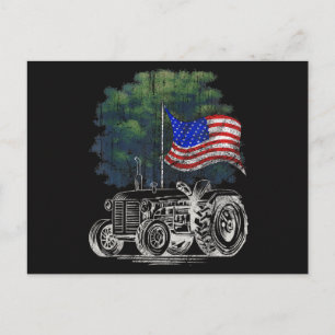 Vintage-Landwirtschaftstraktor Amerikanische Flagg Postkarte