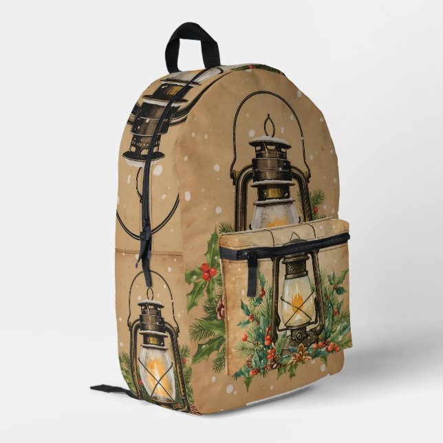 Vintage lantern christmas holly pine festive bedruckter rucksack (Rückseitige Ecke links)