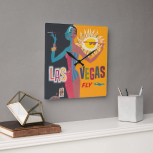 Vintage-Las Vegas-Glücksspiel-Reiseplakat-Kunst Quadratische Wanduhr