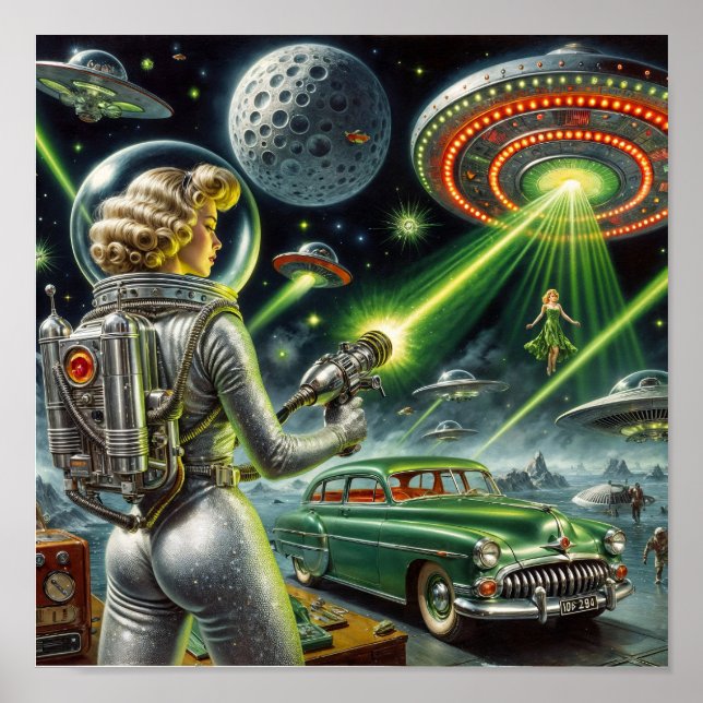 Vintage-Laserstrahl-Pin-Up Poster (Vorne)