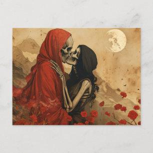 Vintage Last Kiss - Skeleton pair in love Postkarte