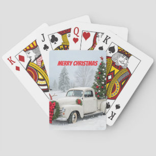 Vintage Lastwagen mit Weihnachtsbaum und Schneeman Spielkarten