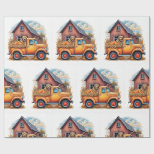 Vintage Lastwagen und Jagdhund im Herbst, Herbst, Geschenkpapier