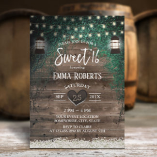 Vintage Laterne Rustikal Ivy & Wood Sweet 16 Einladung
