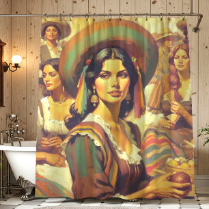 Vintage Latina Frauenmalerei Duschvorhang