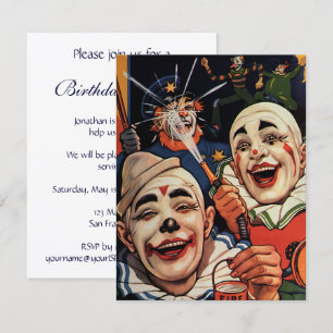 Vintage Laughing Circus Clowns Geburtstagsparty Einladung
