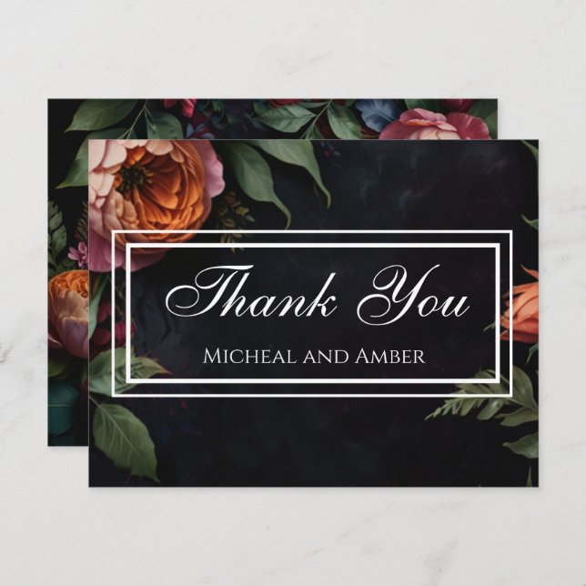 Vintage launische dunkle blumenblühende Rose Dankeskarte (Vorne/Hinten)