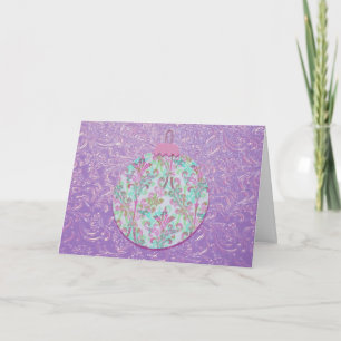 Vintage-Lavendel-Aqua-Christbaumschmuck-Weihnachts Karte